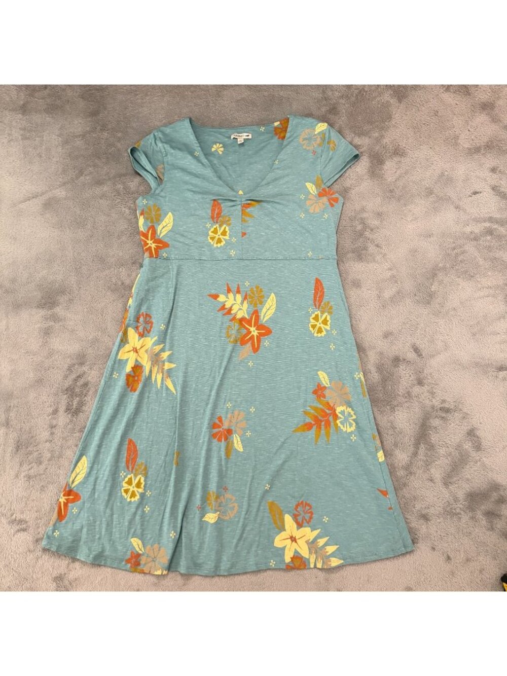 Toad & Co Rosemarie Dress XL Cap Sleeve Blue Floral Camping Hiking Ourdoor